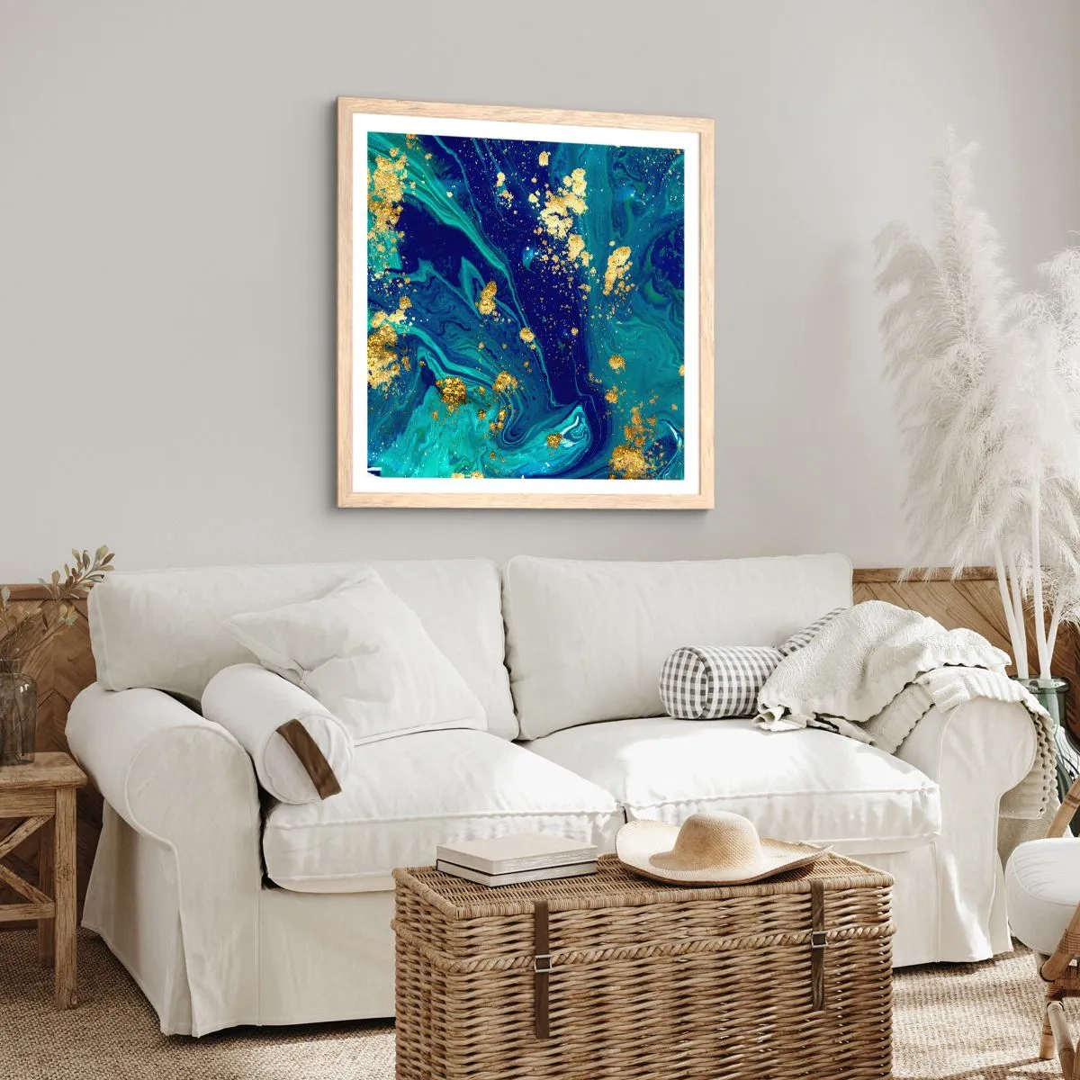 Een poster in een licht eiken lijst - De bloemblaadjes van de zon - 30x30 cm