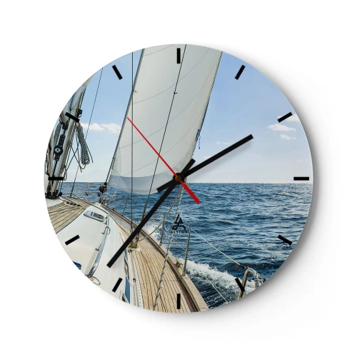 Wandklok - Klok - Het dek van een zeilboot op open zee op een zonnige dag - 30x30cm - Ahoi, avontuur - Moderne wanddecoratie voor woonkamer, keuken en slaapkamer ARTTOR