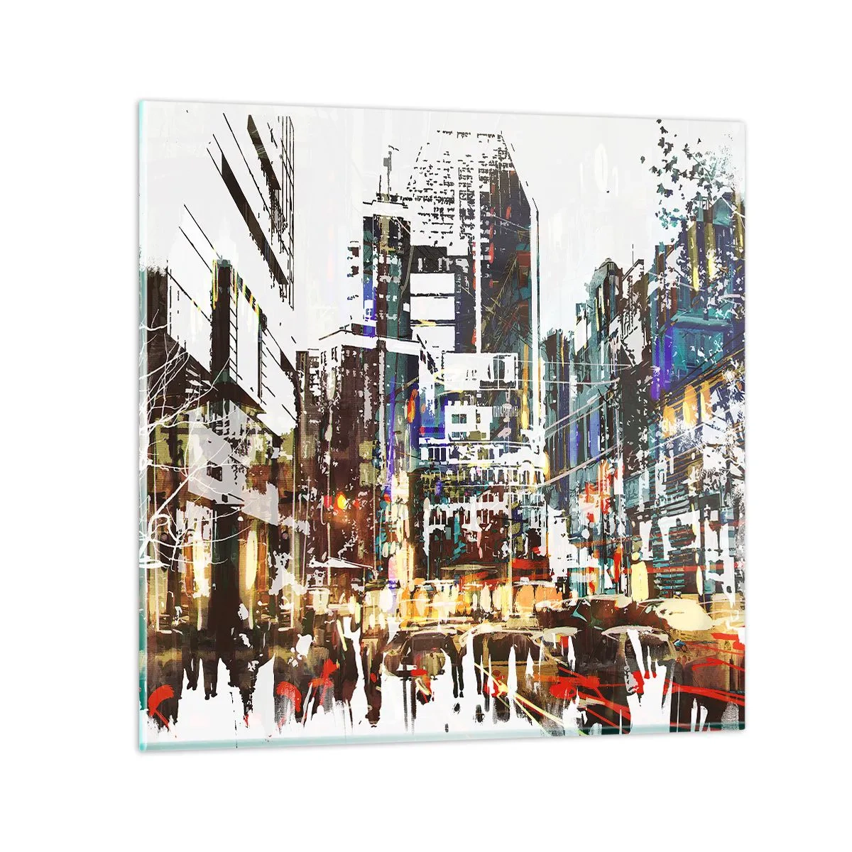 Schilderen op glas - Een glinsterende stad - 40x40 cm