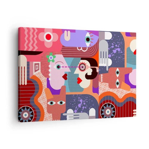 Schilderen op canvas - Abstracte figuren in levendige kleuren - 70x50cm - Oog in oog - Moderne wanddecoratie voor woonkamer en slaapkamer ARTTOR