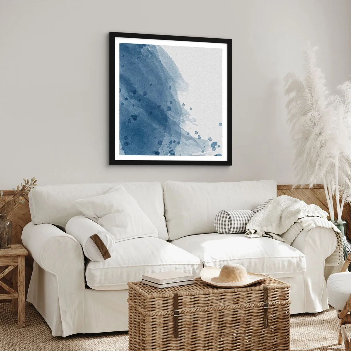 Poster in een zwarte lijst - Blauwe tule - 60x60 cm