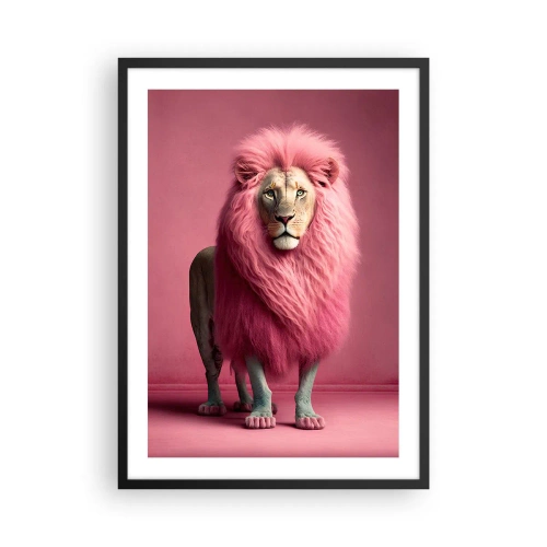 Poster in een zwarte lijst - Een leeuw met roze manen op een roze achtergrond - 50x70cm - En je bent niet meer bang - Moderne wanddecoratie voor woonkamer en slaapkamer ARTTOR