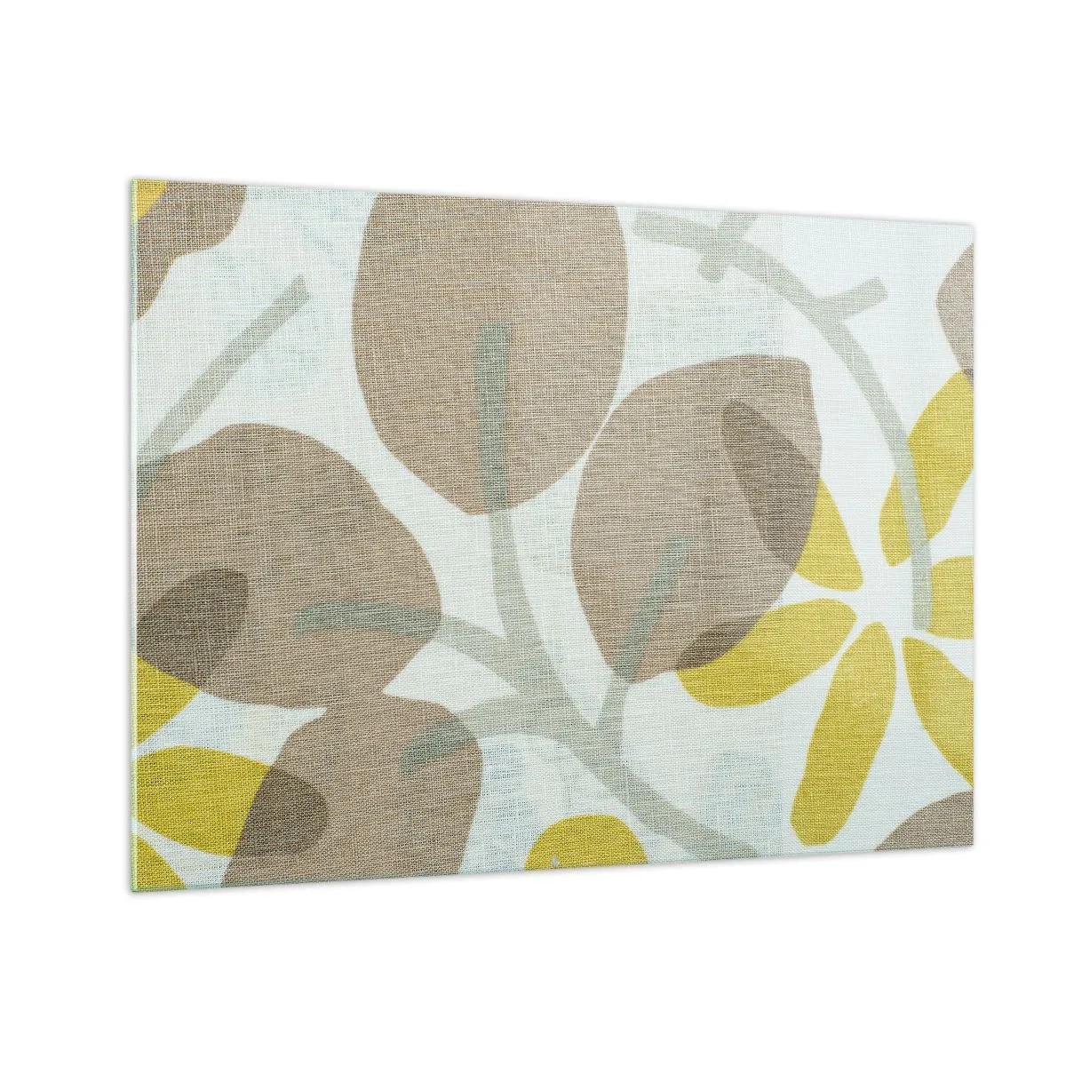 Schilderen op glas - Gestileerde bladeren en bloemen in pastelbeige en gele tinten - 70x50cm - Compositie in volle zon - Moderne wanddecoratie voor woonkamer en slaapkamer ARTTOR