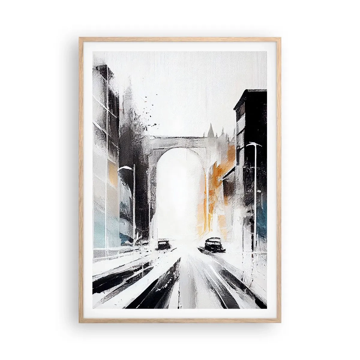 Een poster in een licht eiken lijst - Stadsstudie: architectuur en beweging - 70x100 cm