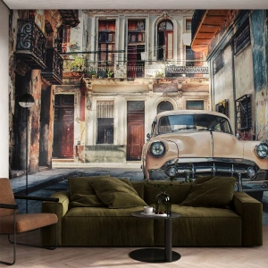 Zelfklevend Fotobehang Deluxe Sticker - De siësta in Havana - Vintage auto, Architectuur, Stad - 100x70 cm