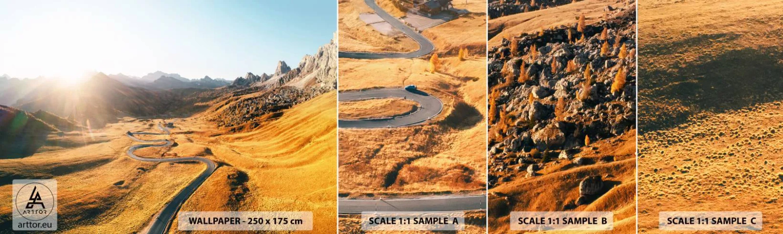 Fotobehang Staaltje Standard Eco - In een gouden vallei - Landschap, Bergen, Italië - 100x30 cm