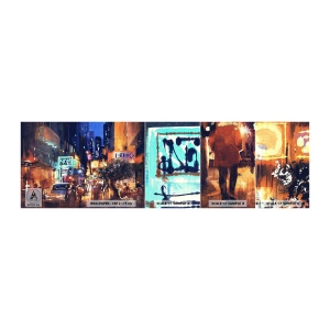 Fotobehang Staaltje Standard Eco - En de stad is wakker - Stad, Mensen, Architectuur - 100x30 cm