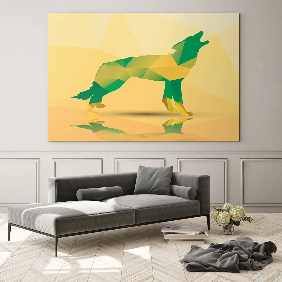 Schilderen op glas - Een eenzame wolf - 100x70 cm