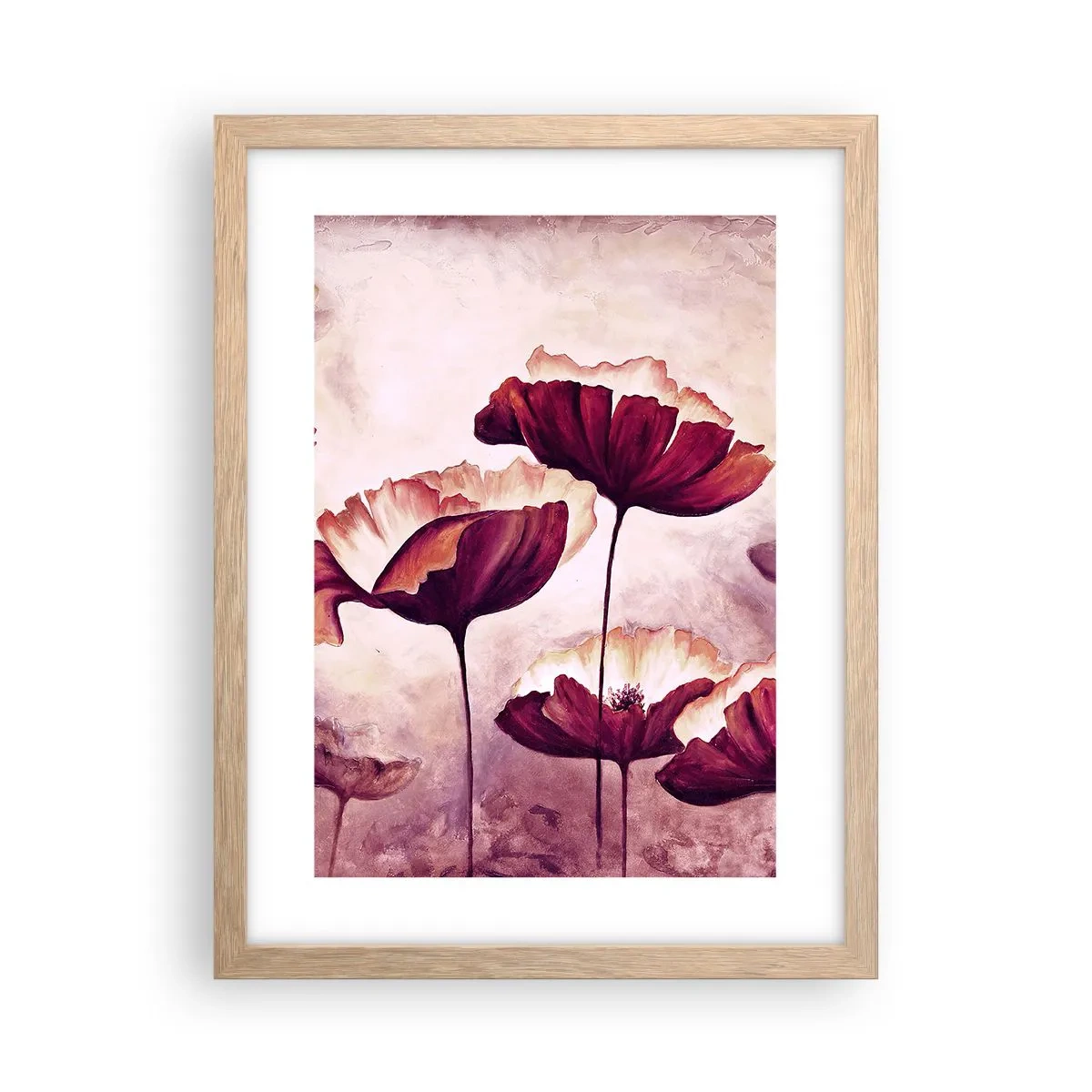 Een poster in een licht eiken lijst - Rood en wit bloemblad - 30x40 cm