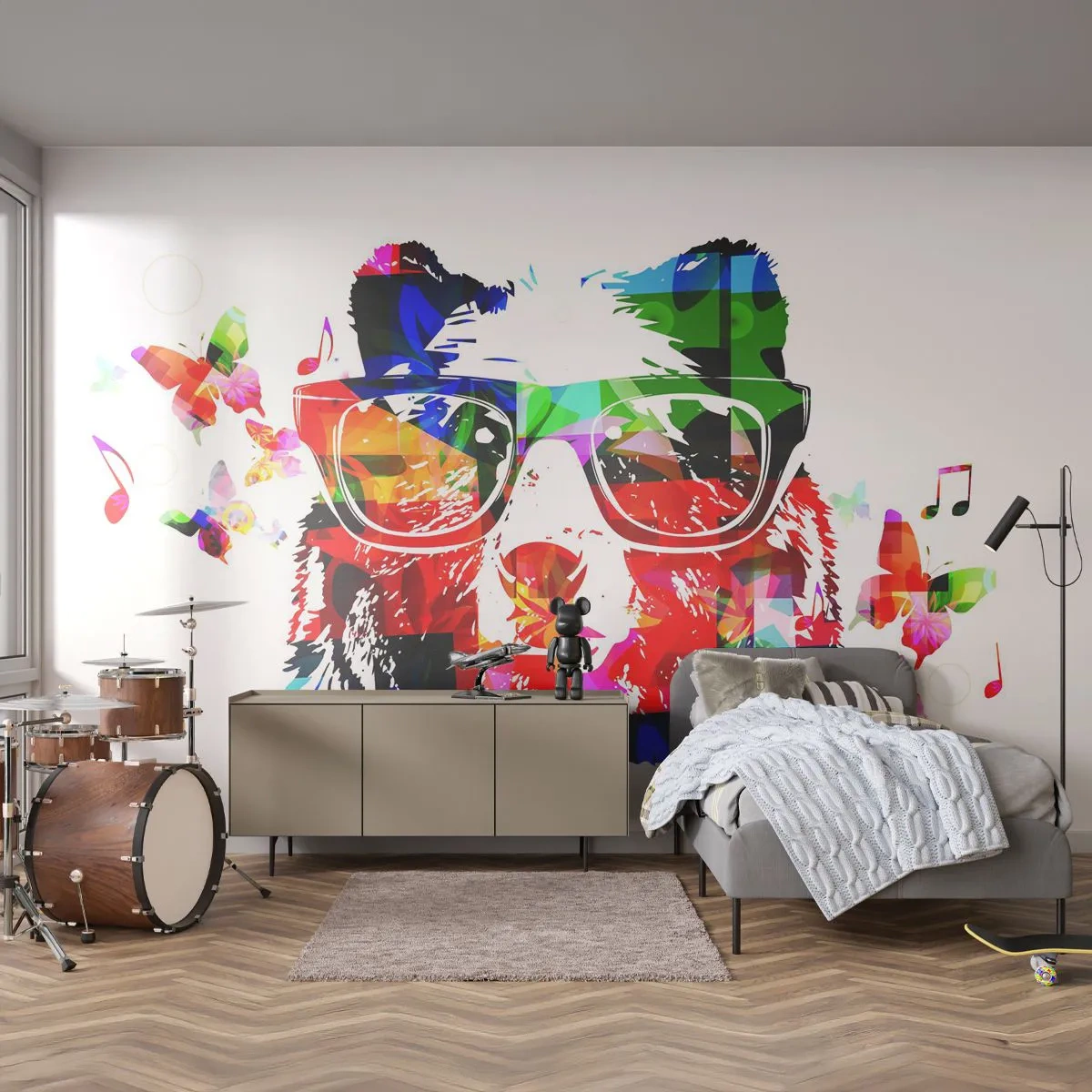 Zelfklevend Fotobehang Deluxe Sticker - Dat vind ik leuk! - Abstractie, Beer, Bril - 250x175 cm