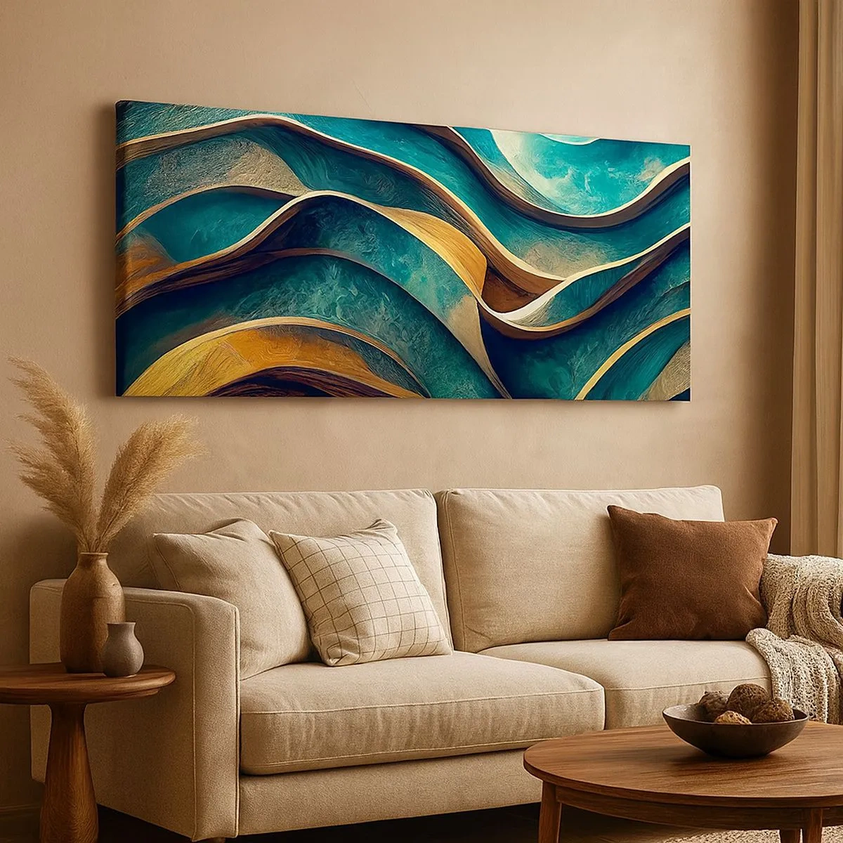 Schilderen op canvas - Meanders van blauw - 100x40 cm