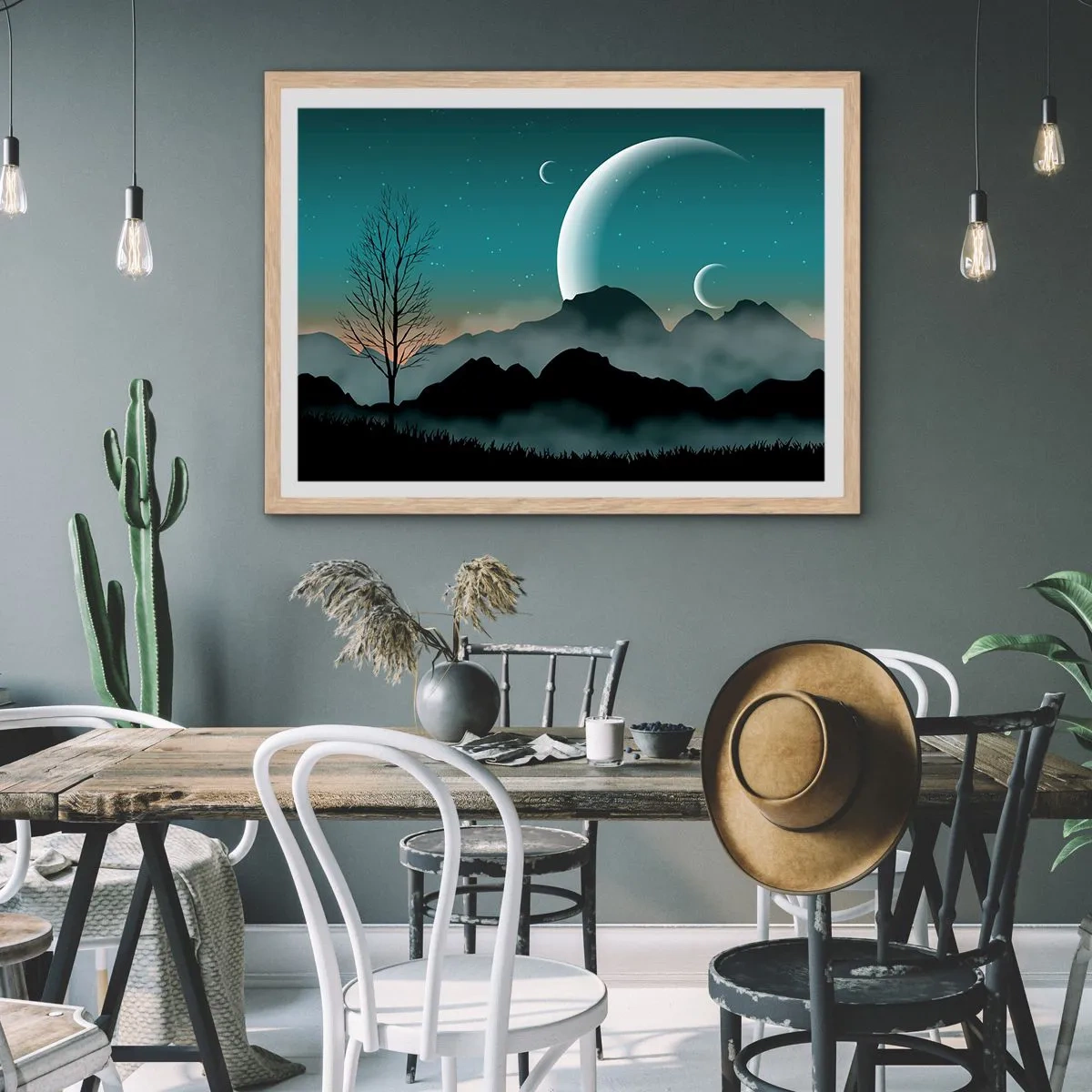 Een poster in een licht eiken lijst - Carneval in Sterrennacht  - 100x70 cm