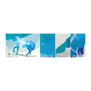 Fotobehang Monster Premium Sand - Geometrisch paard in turkoois - Dieren, Paard, Geometrische figuur - 100x30 cm