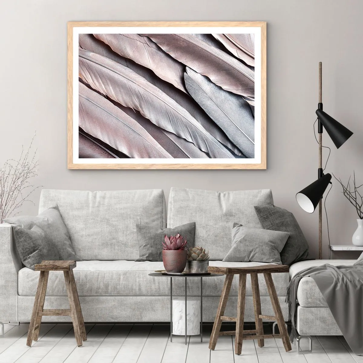 Een poster in een licht eiken lijst - In roze zilver - 40x30 cm