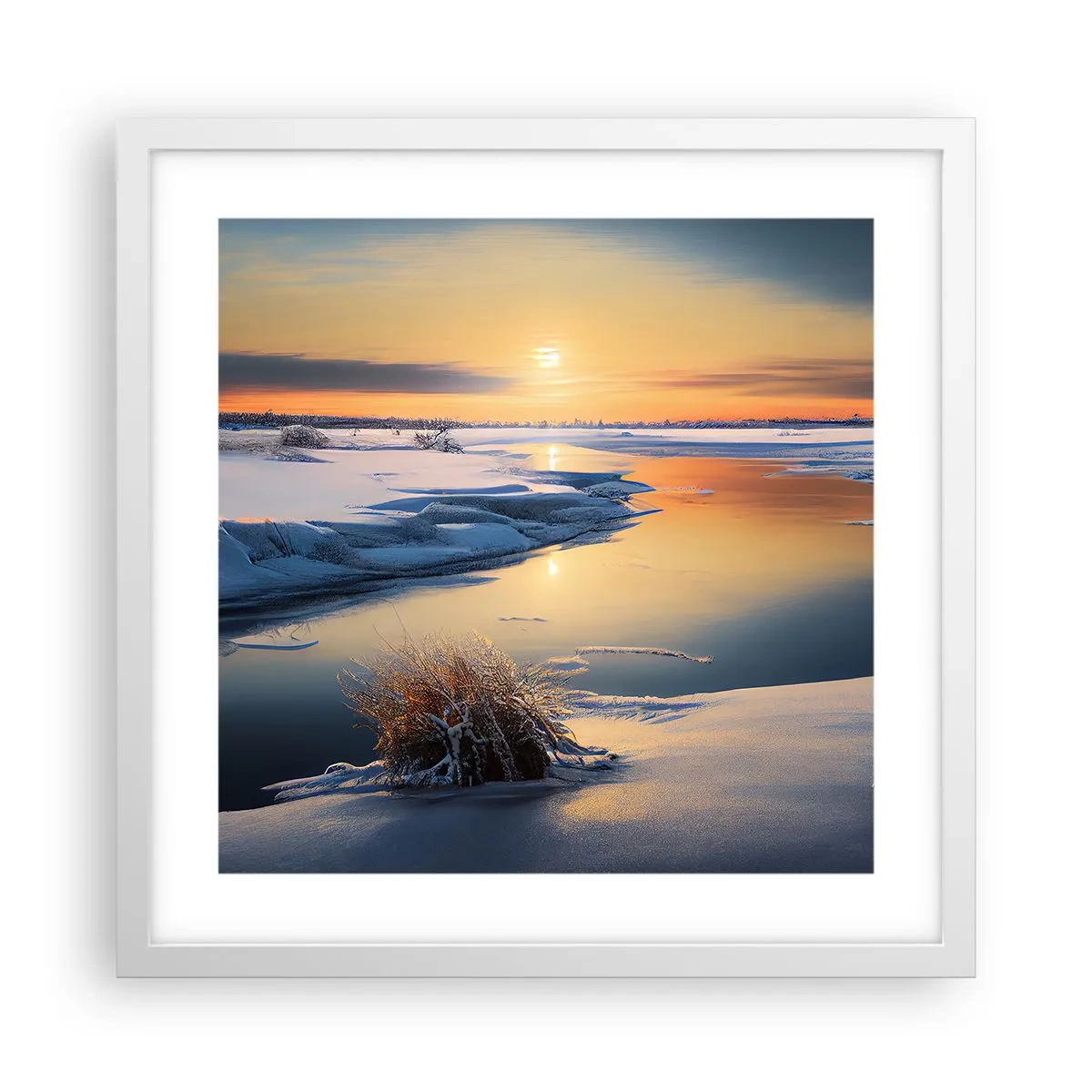 Poster in een witte lijst - Winterse zonsondergang - 40x40 cm
