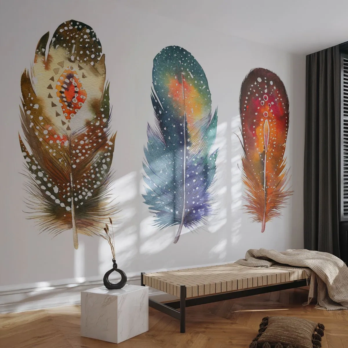 Zelfklevend Fotobehang Deluxe Sticker - Rituelen, ceremonies, geheimen - Vogelveer, Vogel, Abstractie - 250x175 cm