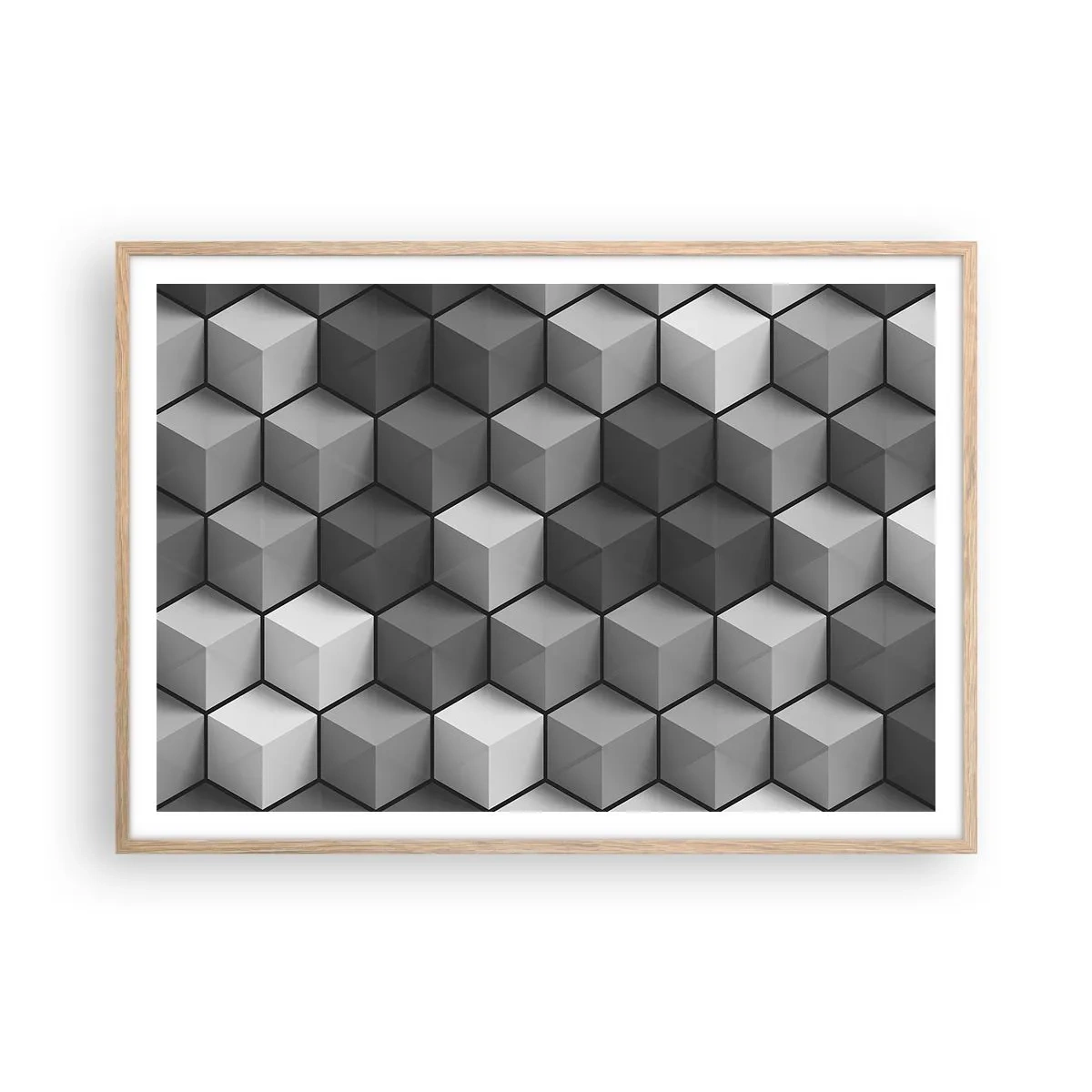 Een poster in een licht eiken lijst - Kubistische puzzel - 100x70 cm