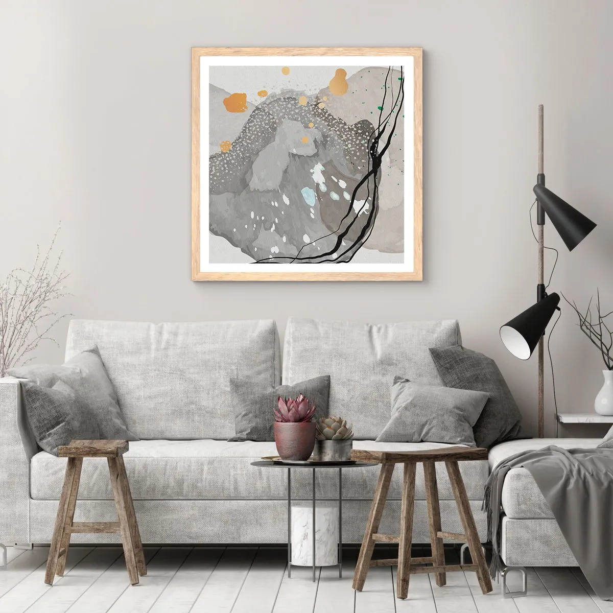 Een poster in een licht eiken lijst - Organische compositie - 30x30 cm