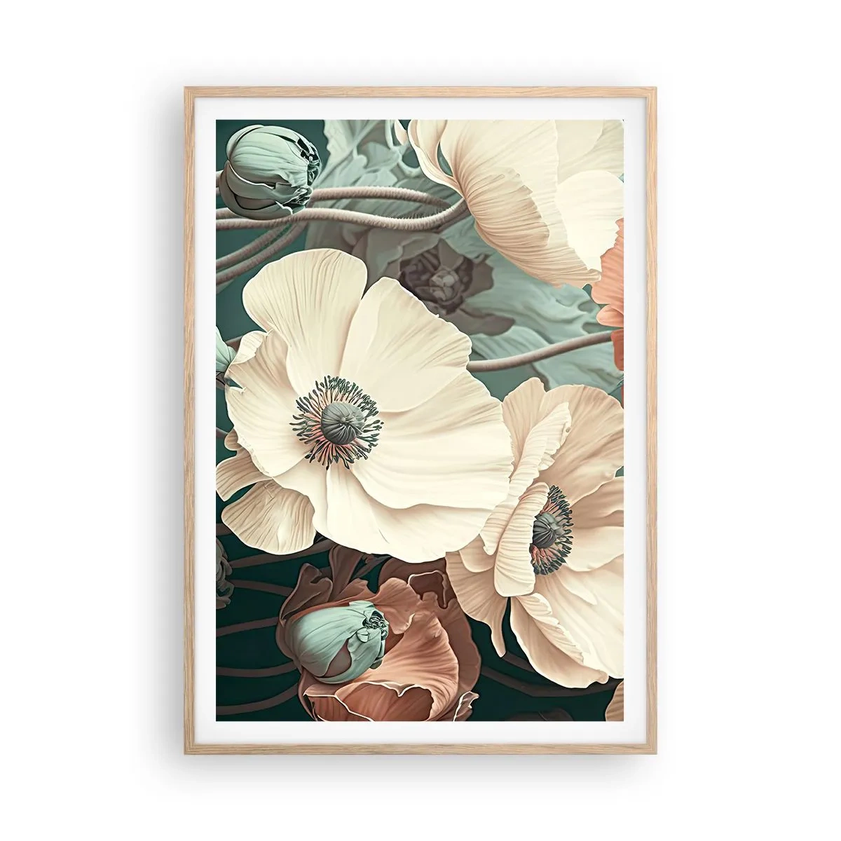 Een poster in een licht eiken lijst - Het gefluister van klaprozen - 70x100 cm