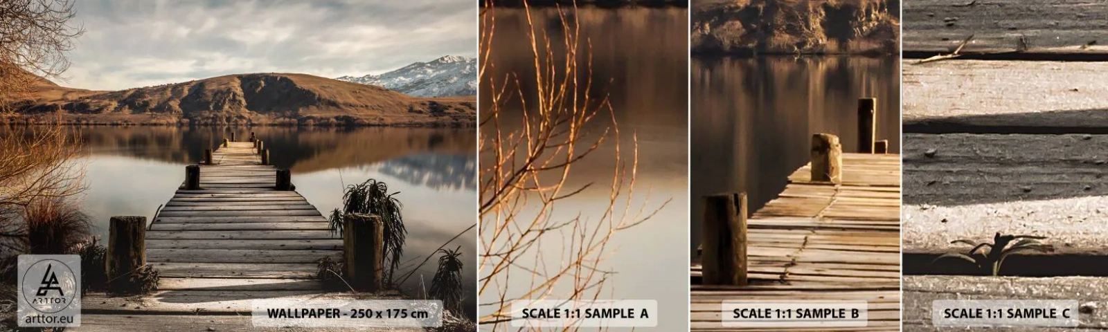 Fotobehang Monster Zelfklevend Deluxe Sticker - Landschap in stilte - Landschap, Brug, Meer - 100x30 cm