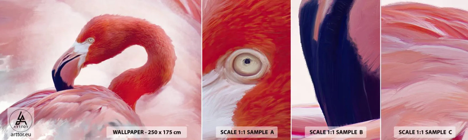 Fotobehang Staaltje Standard Eco - Vogel schoonheid - Flamingo, Vogel, Natuur - 100x30 cm