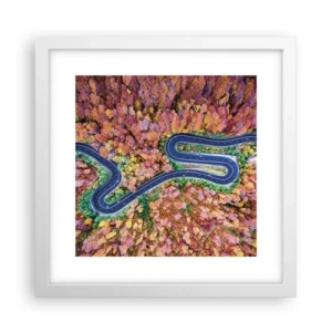 Poster in een witte lijst - Een kronkelende weg door het bos - 30x30 cm