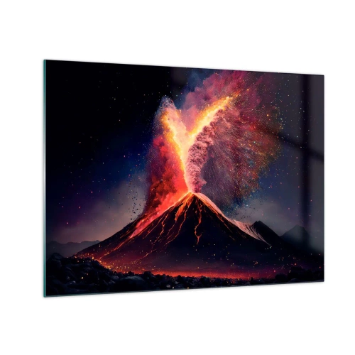 Schilderen op glas - Een uitbarstende vulkaan met lava en een kleurrijke stofwolk - 70x50cm - Schoonheid en verschrikking - Moderne wanddecoratie voor woonkamer en slaapkamer ARTTOR