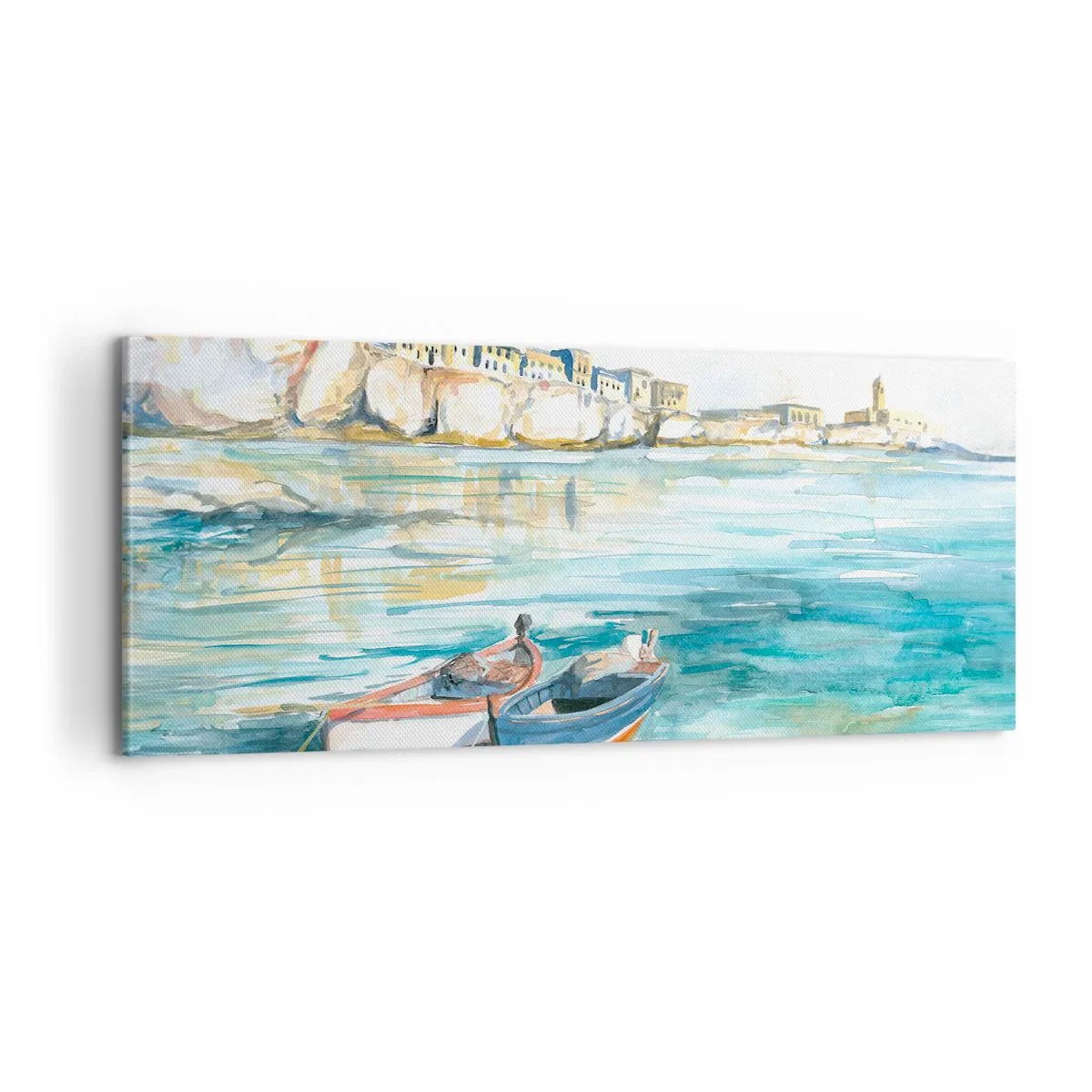 Schilderen op canvas - Azuurblauw landschap - 100x40 cm