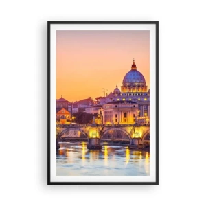 Poster in een zwarte lijst - Zonsondergang boven de Eeuwige Stad - 61x91 cm