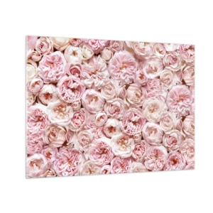 Schilderen op glas - Pastelkleurige rozen in een dicht bloemstuk - 70x50cm - Een bed van rozen - Moderne wanddecoratie voor woonkamer en slaapkamer ARTTOR