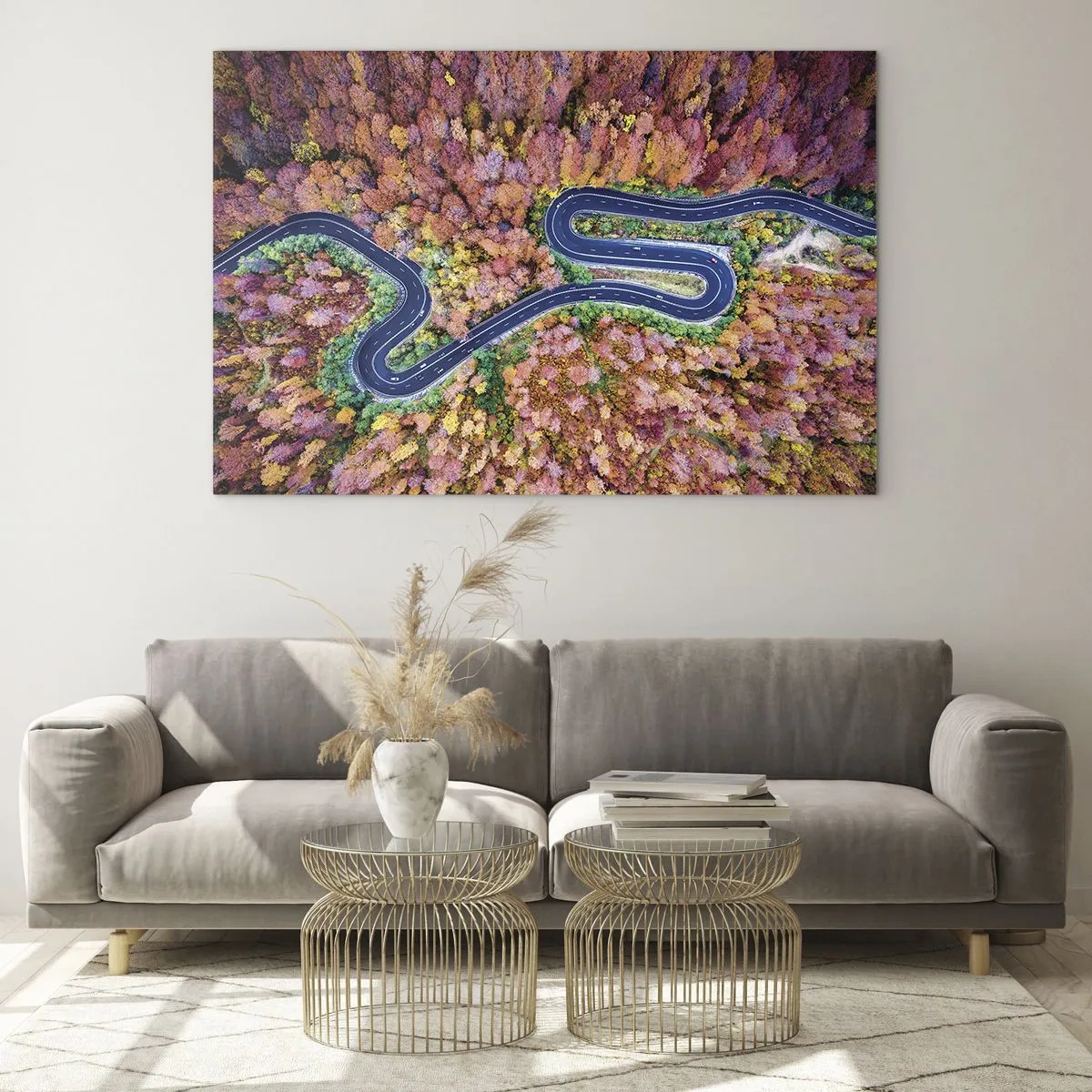 Schilderen op glas - Een kronkelende weg door het bos - 100x70 cm