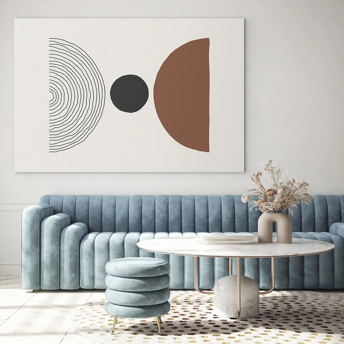 Schilderen op glas - Abstracte geometrische vormen op een lichte achtergrond - 70x50cm - Het middelpunt van de aandacht - Moderne wanddecoratie voor woonkamer en slaapkamer ARTTOR