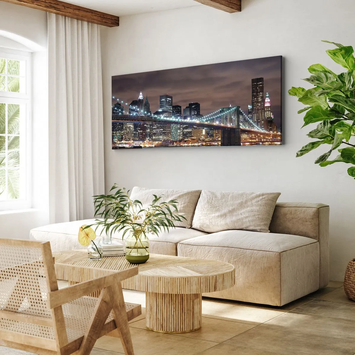 Schilderen op canvas - Lichten van een grote stad - 160x50 cm