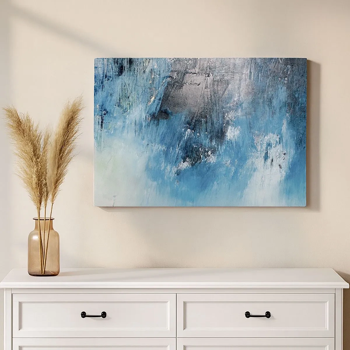 Schilderen op canvas - Abstracte penseelstreken in tinten blauw - 70x50cm - Rhapsody in Blauw - Moderne wanddecoratie voor woonkamer en slaapkamer ARTTOR