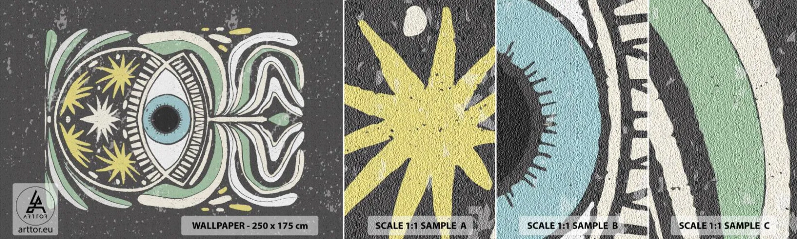 Fotobehang Staaltje Standard Eco - Tribale rituelen - Boho, Oog, Pastel - 100x30 cm