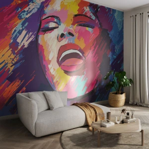 Fotobehang Premium Canvas - Zing mijn hele leven - Zanger, Abstractie, Portret van een vrouw - 100x70 cm