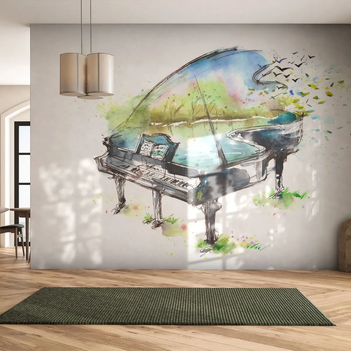 Fotobehang Premium Canvas - Betoverd in muziek - Piano, Abstractie, Muziek - 100x70 cm