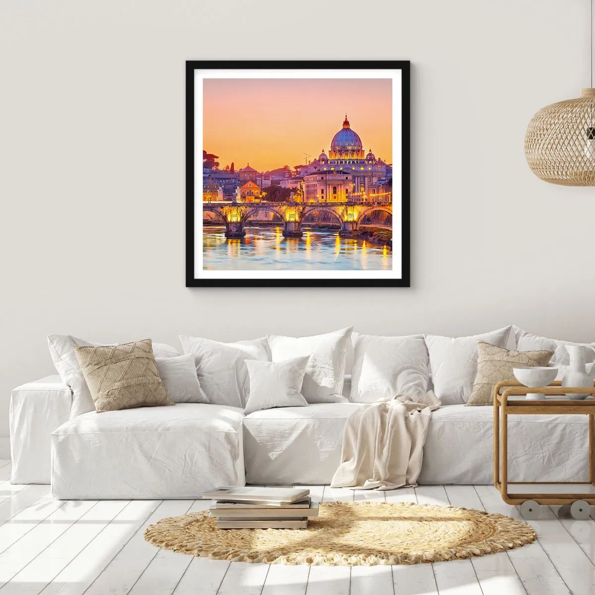 Poster in een zwarte lijst - Zonsondergang boven de Eeuwige Stad - 30x30 cm