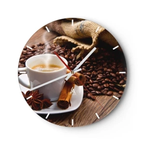 Wandklok - Klok - Een kopje koffie met kruiden en koffiebonen - 30x30cm - Pittige smaak en aroma - Moderne wanddecoratie voor woonkamer, keuken en slaapkamer ARTTOR