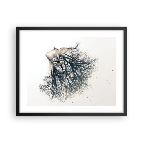 Poster in een zwarte lijst - Luisteren naar het gefluister van bomen - 50x40 cm