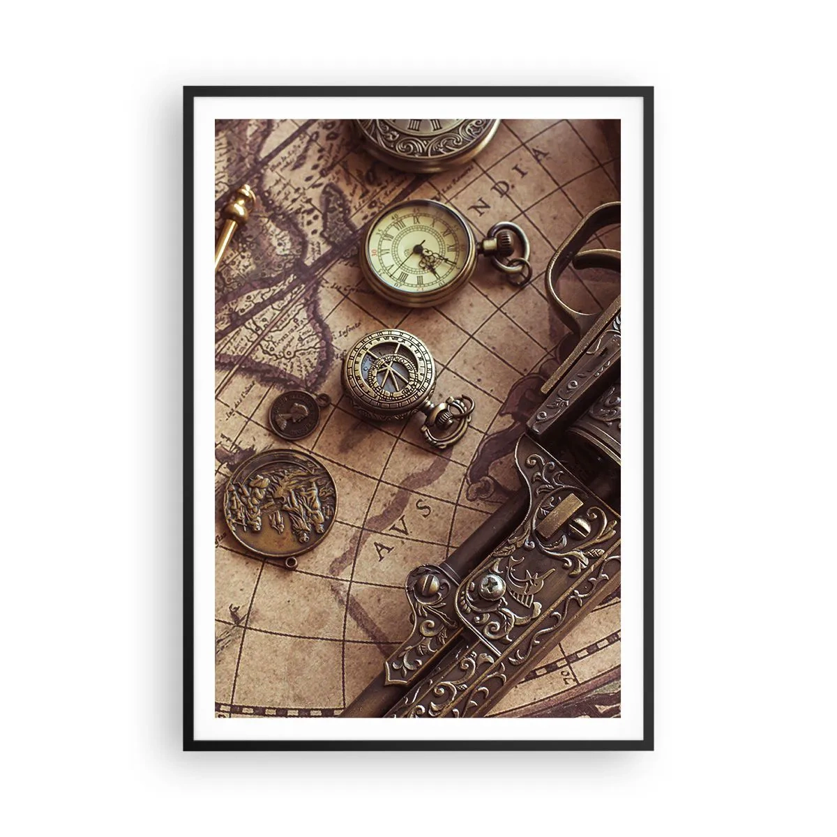 Poster in een zwarte lijst - Avontuur roept - 70x100 cm