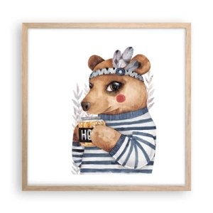 Een poster in een licht eiken lijst - Zoete beer - 50x50 cm