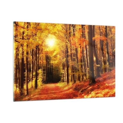 Schilderen op glas - Gouden herfst op een bosweg - 120x80 cm