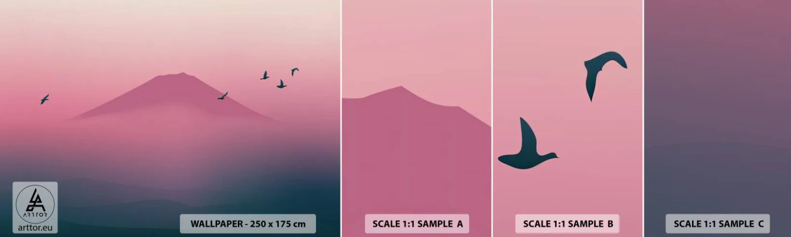 Fotobehang Monster Zelfklevend Deluxe Sticker - Wandelaars boven de wolken - Abstractie, Landschap, Top van de berg - 100x30 cm