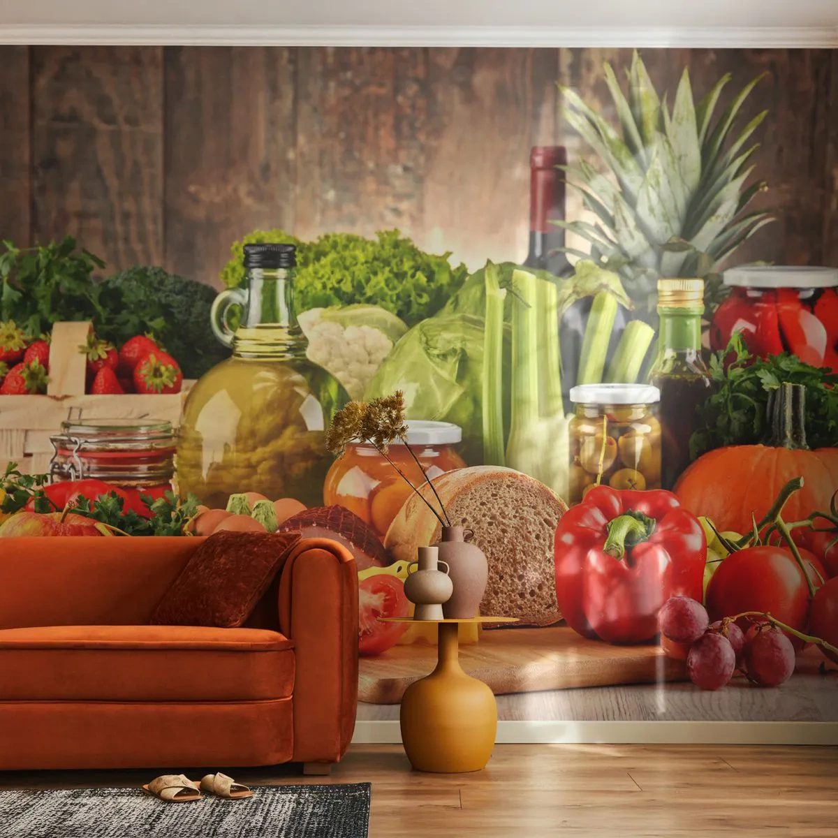 Fotobehang Premium Canvas - Gerookt, gebakken en gemarineerd - Gastronomie, Groenten, Fruit - 350x256 cm