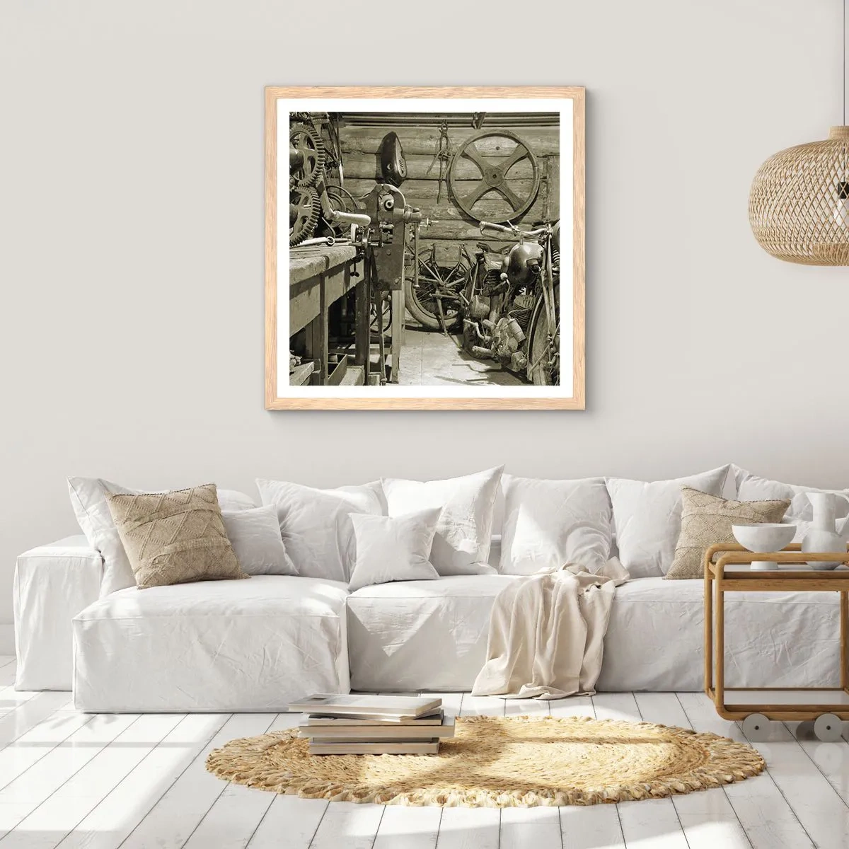 Een poster in een licht eiken lijst - In de schuur van oom Władek - 60x60 cm