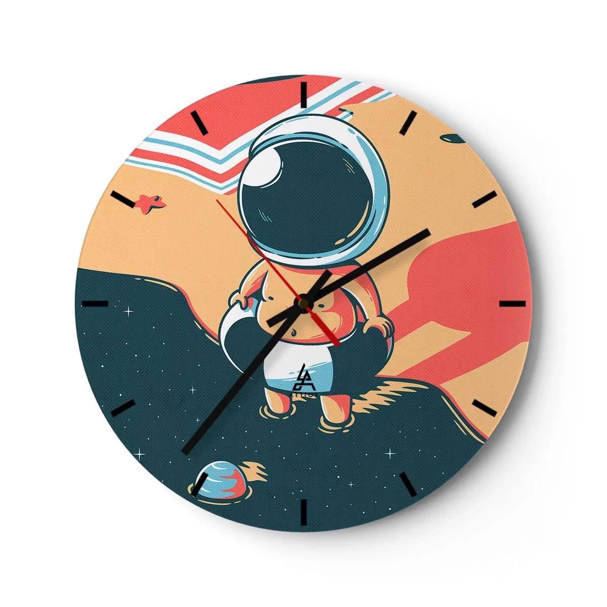 Wandklok - Klok - Astronaut tegen een ruimteachtergrond in retrostijl - 30x30cm - Vanuit een ander perspectief - Moderne wanddecoratie voor woonkamer, keuken en slaapkamer ARTTOR
