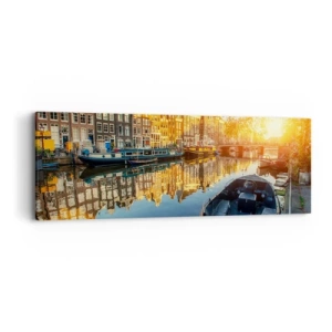 Schilderen op canvas - Ochtend in Amsterdam - 90x30 cm