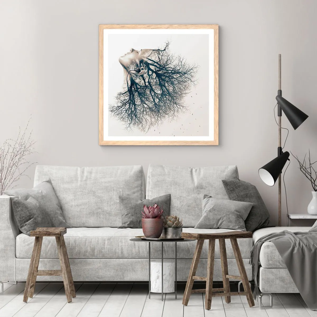 Een poster in een licht eiken lijst - Luisteren naar het gefluister van bomen - 50x50 cm