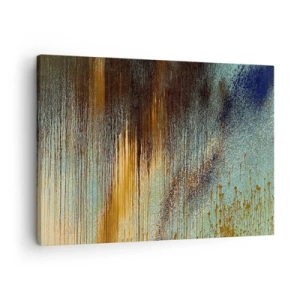Schilderen op canvas - Een abstracte compositie van kleuren in tinten goud, bruin en blauw. - 70x50cm - Een niet toevallig kleurrijke compositie - Moderne wanddecoratie voor woonkamer en slaapkamer ARTTOR